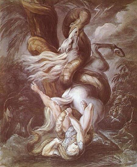 Johann Heinrich Fuseli Reiter von Riesenschlange uberfallen